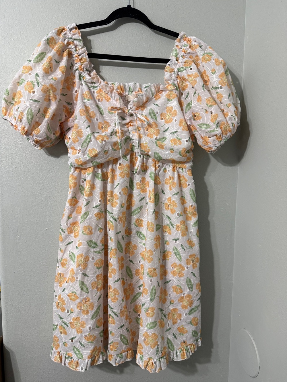 Altar’d State Cottagecore White Eyelet Floral Puff Sleeve Ruffle Dress Size L